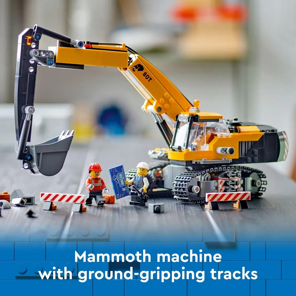 Lego City Excavadora amarilla, set de construcción con minifiguras de obreros