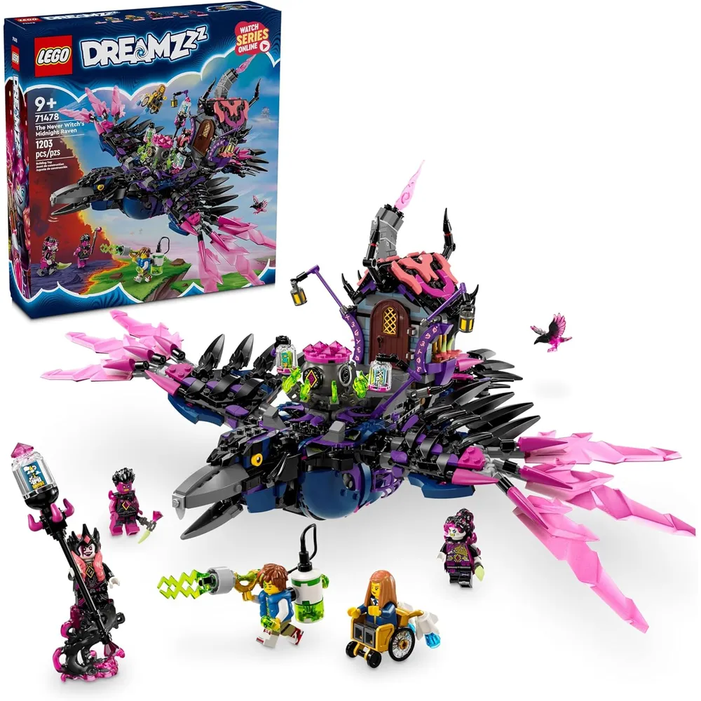 Lego Dreamzzz El Cuervo de Medianoche de la Bruja de Nunca Jamás, set con minifiguras