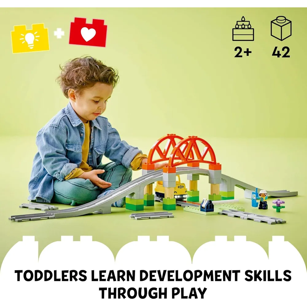Lego Duplo Town Set de expansión de vías y puente de tren, 10 piezas adicionales