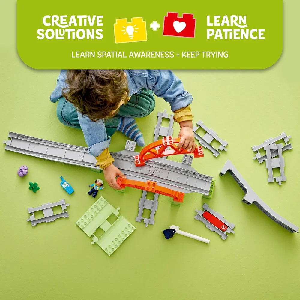 Lego Duplo Town Set de expansión de vías y puente de tren, 10 piezas adicionales