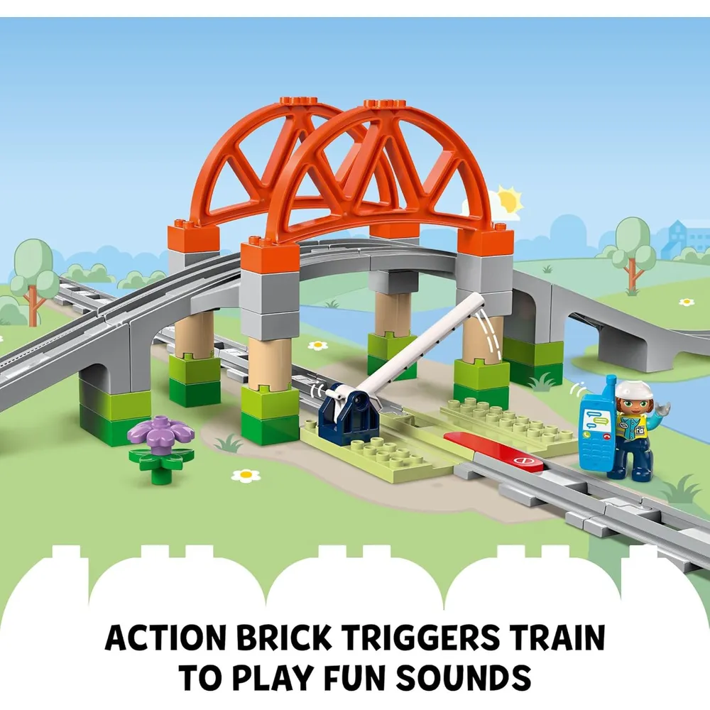 Lego Duplo Town Set de expansión de vías y puente de tren, 10 piezas adicionales