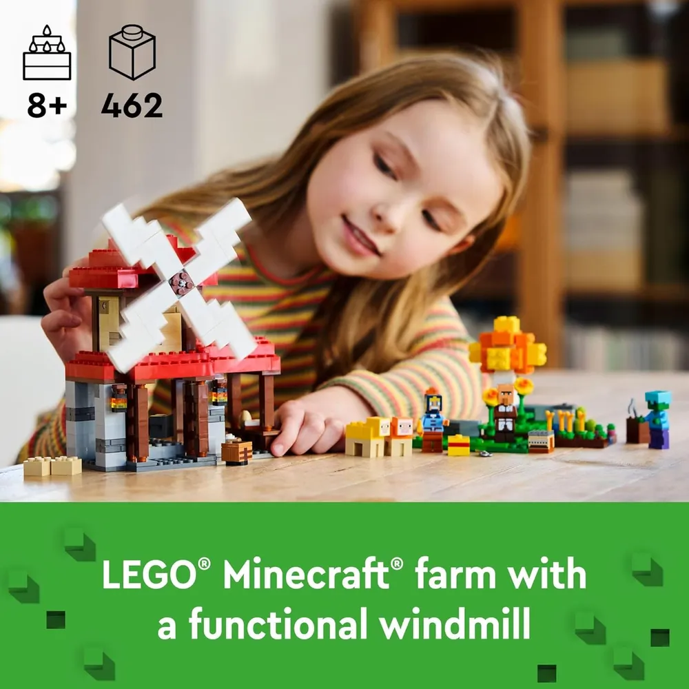 LEGO MINECRAFT GRANJA DE MOLINOS DE VIENTO CON 3 MINIFIGURAS