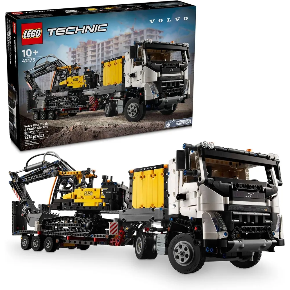 Lego Technic Camión Volvo FMX y excavadora eléctrica EC230, 2 vehículos a escala