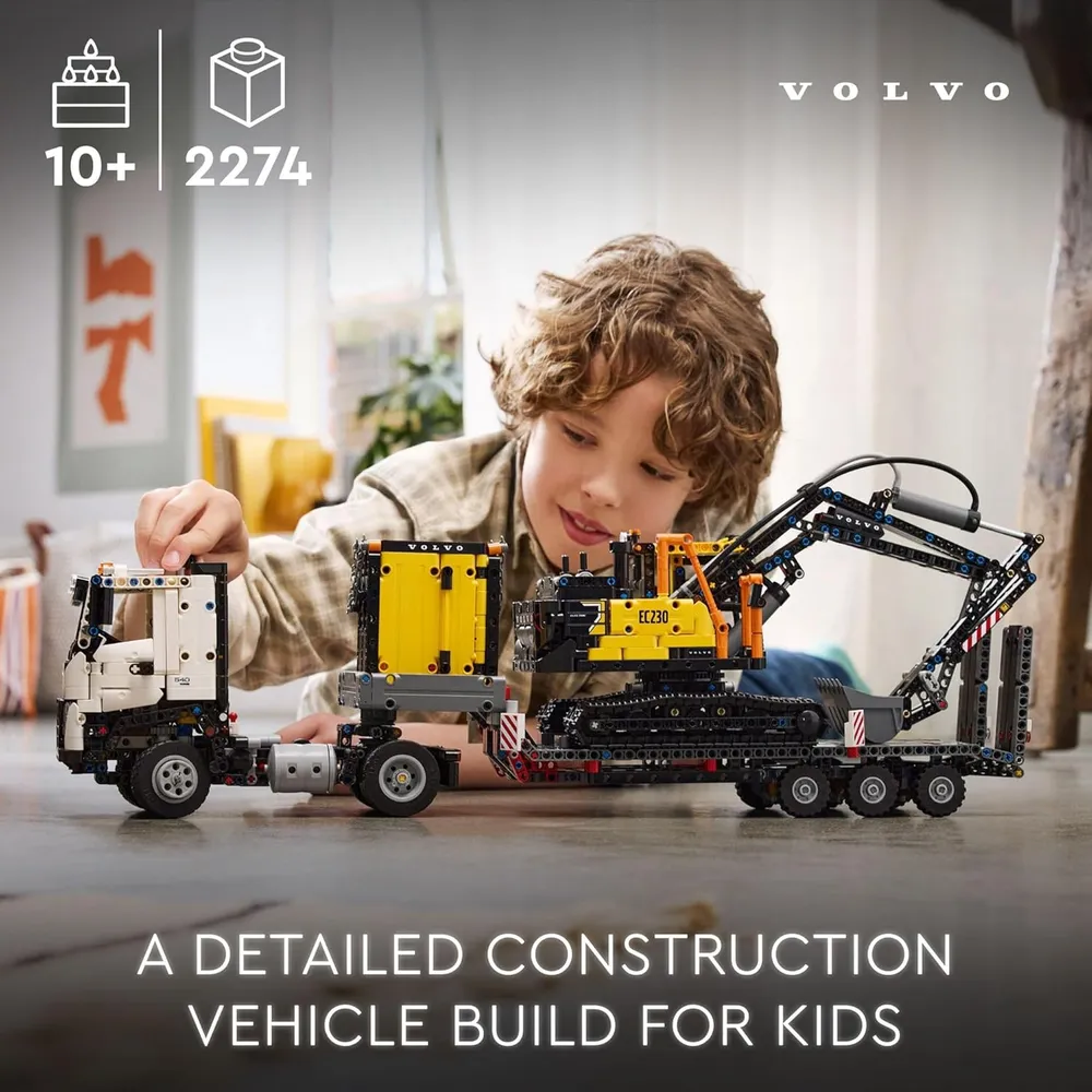 Lego Technic Camión Volvo FMX y excavadora eléctrica EC230, 2 vehículos a escala
