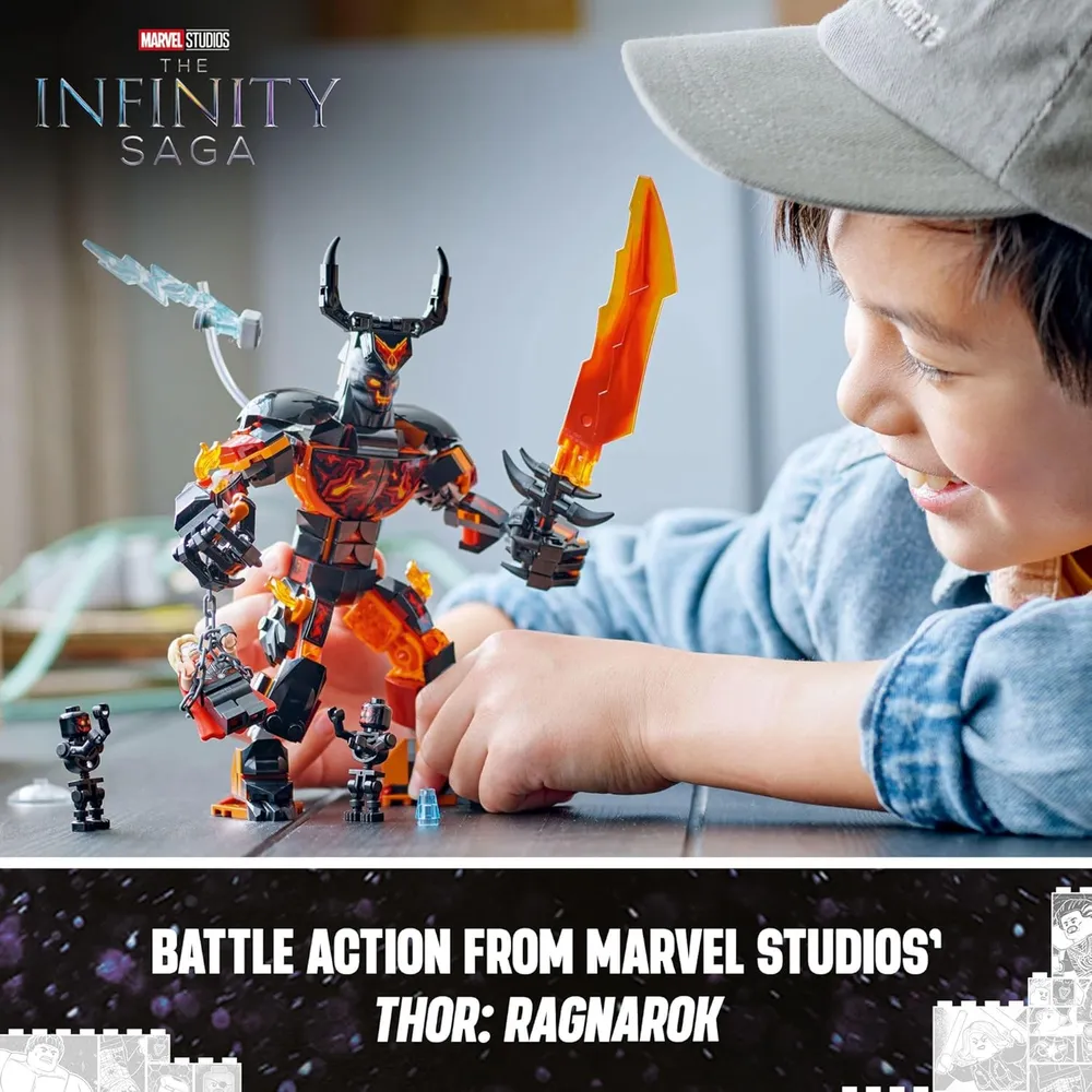 Lego Marvel Thor vs. Surtur, juguete de superhéroe con 3 minifiguras