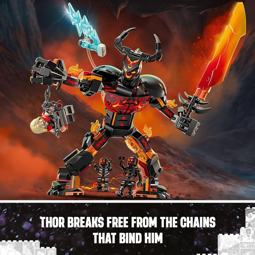 Lego Marvel Thor vs. Surtur, juguete de superhéroe con 3 minifiguras