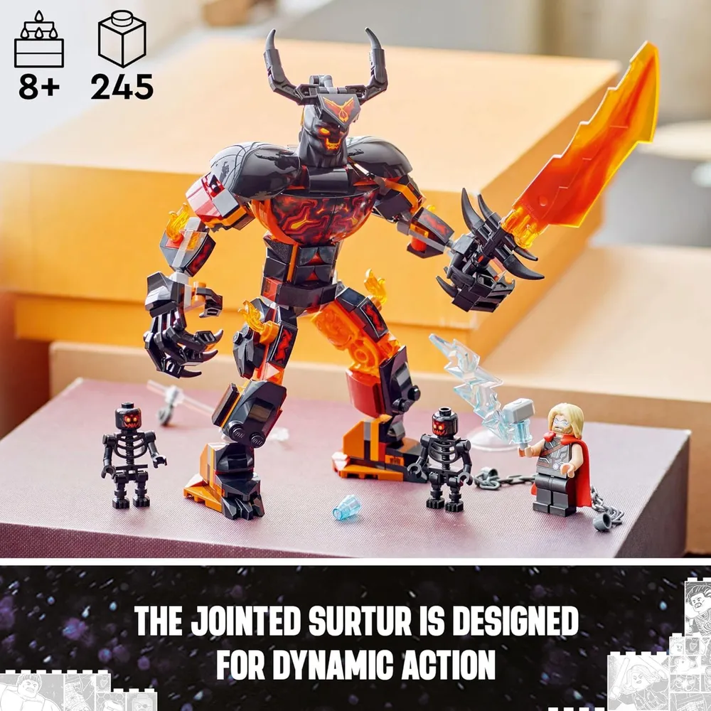 Lego Marvel Thor vs. Surtur, juguete de superhéroe con 3 minifiguras