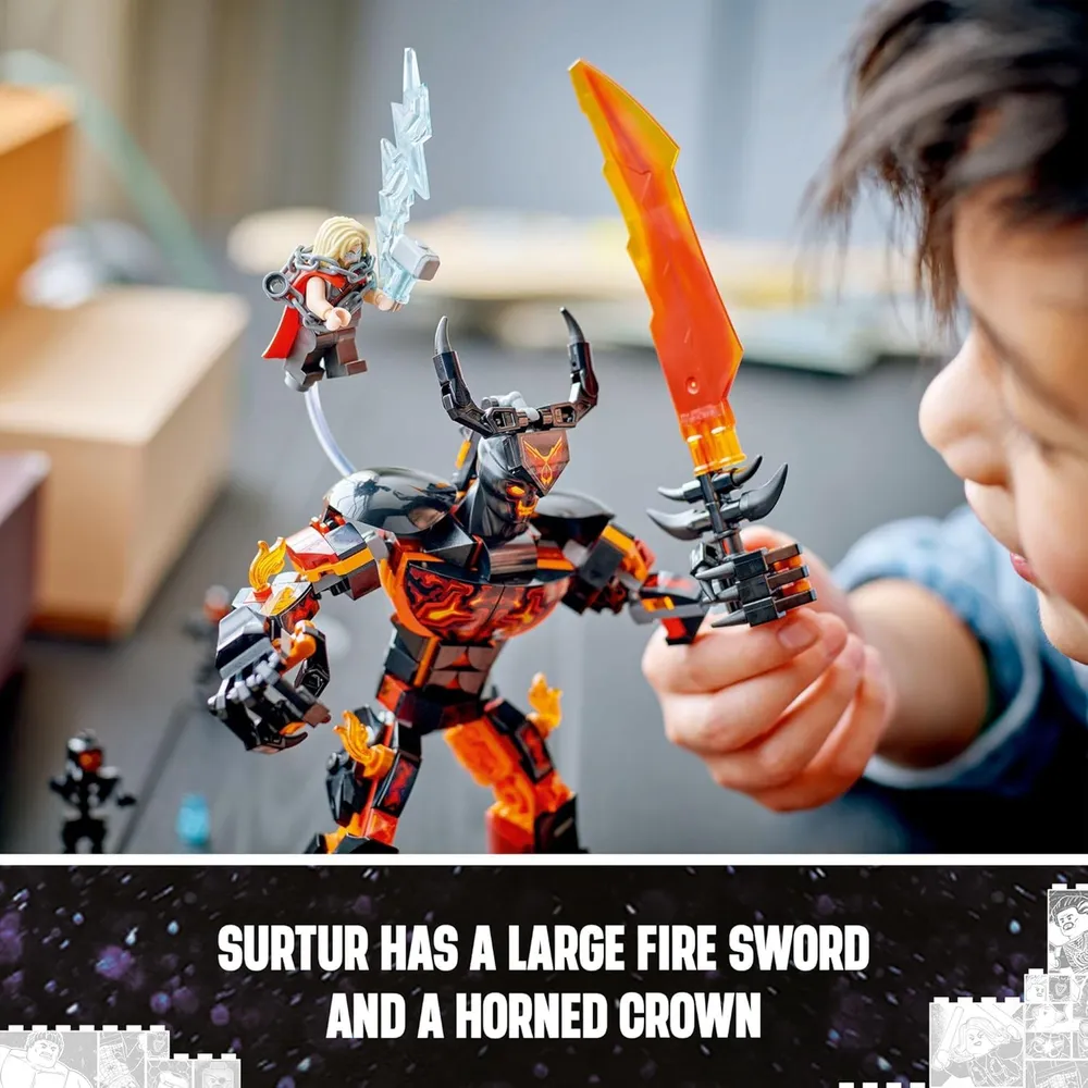 Lego Marvel Thor vs. Surtur, juguete de superhéroe con 3 minifiguras