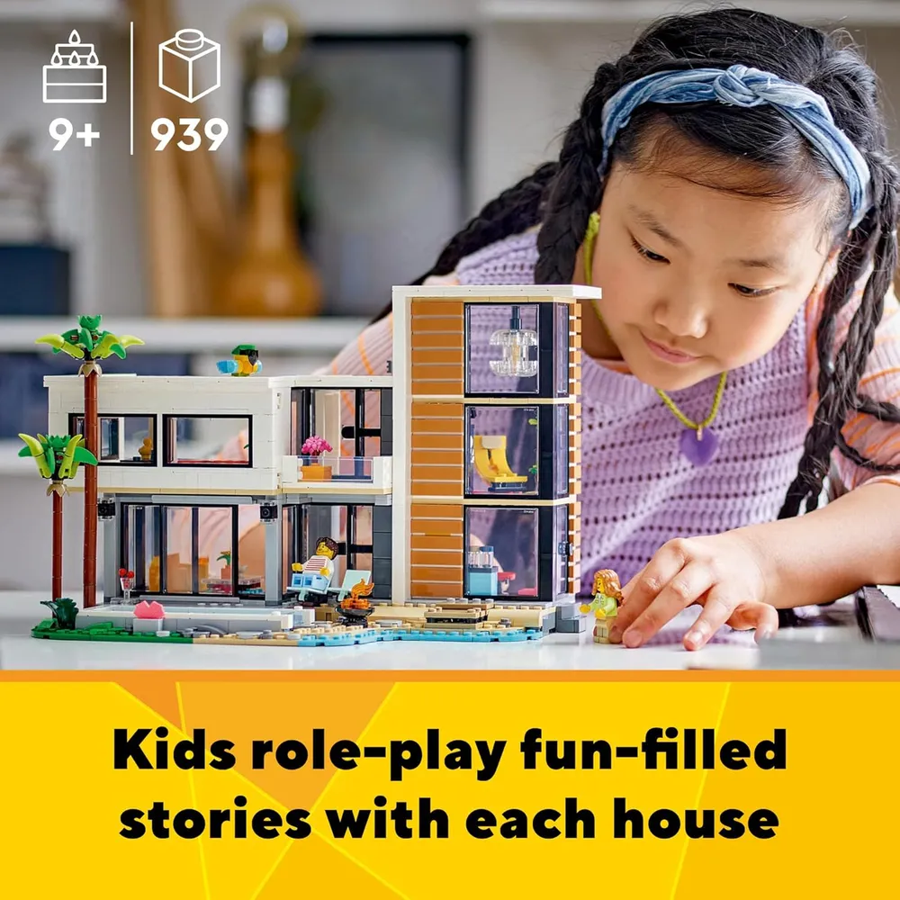 Lego Creator 3 en 1 Casa Moderna, set de construcción con 3 opciones y 2 figuras