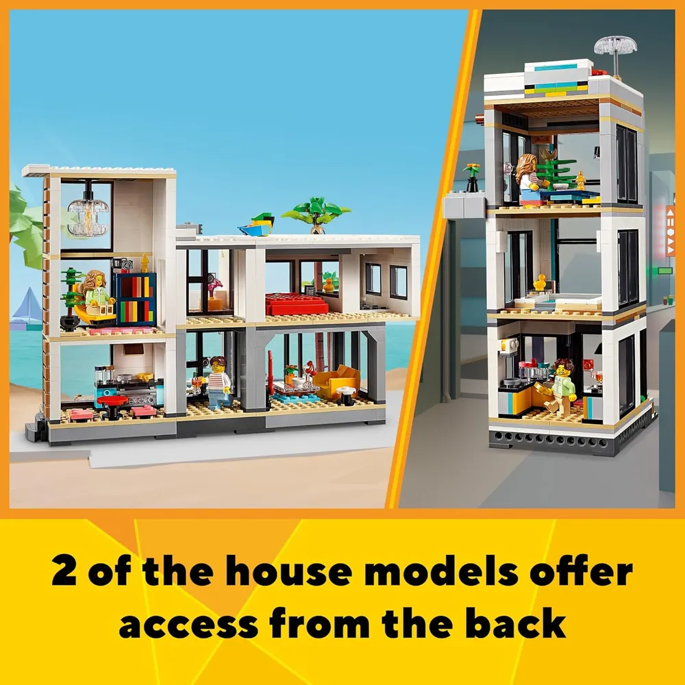 Lego Creator 3 en 1 Casa Moderna, set de construcción con 3 opciones y 2 figuras