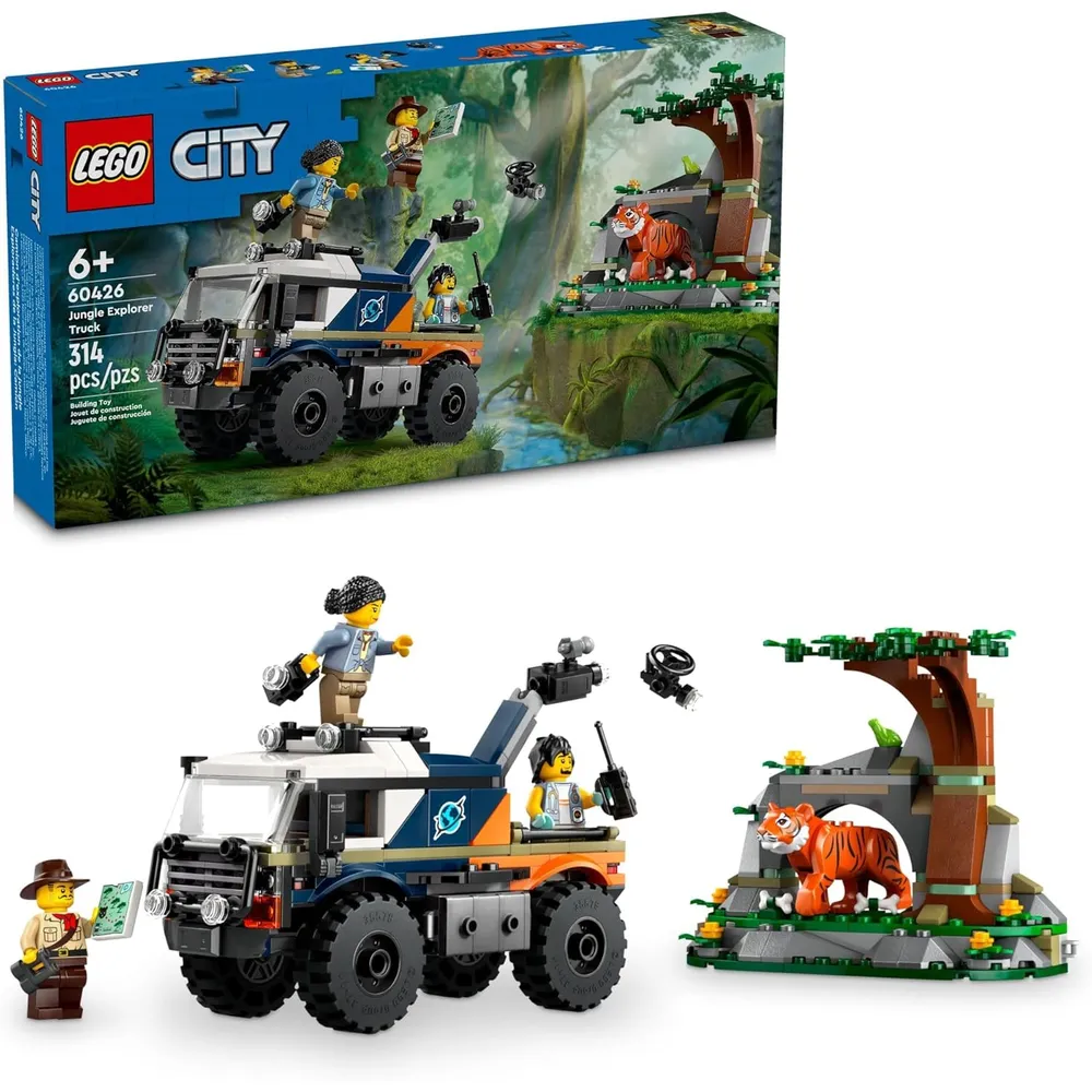 Lego City Camión todoterreno explorador de la jungla con 3 minifiguras y tigre