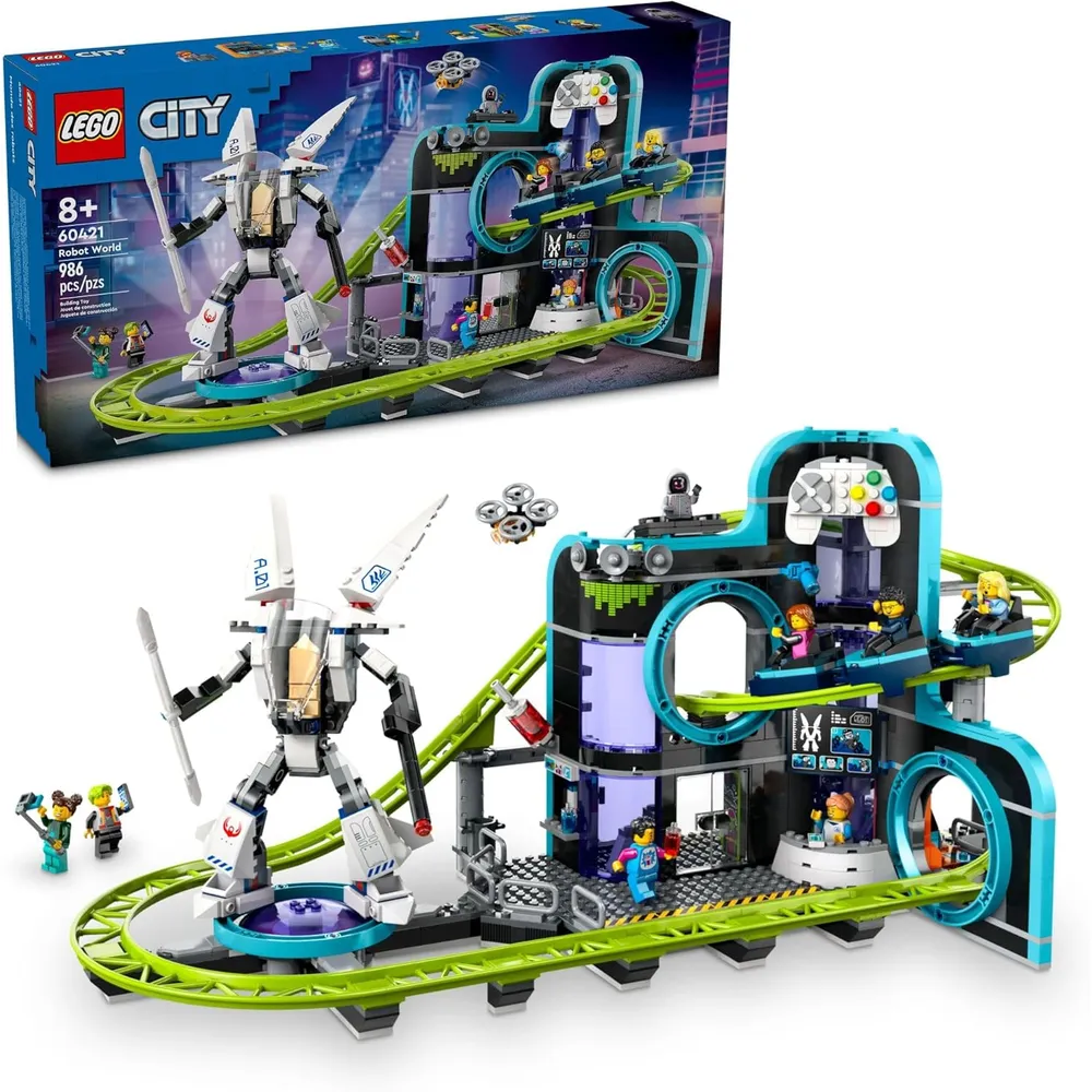 Montaña rusa Lego City con robot articulado, juguete de ingeniería