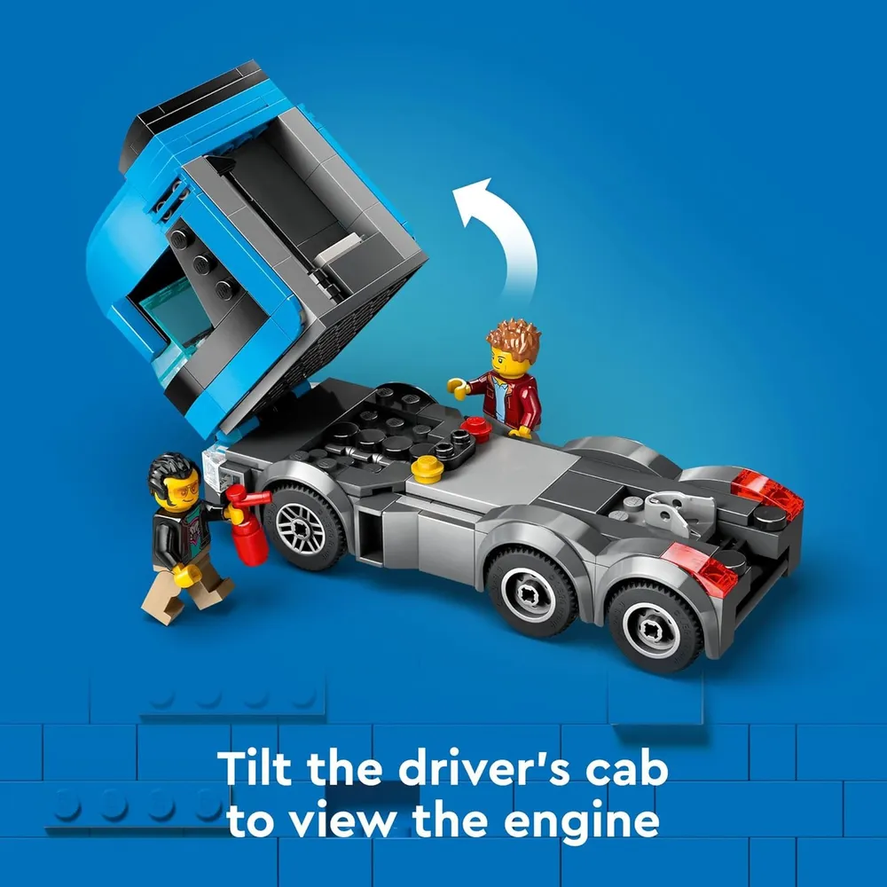 Camión portacoches Lego City con coches deportivos, semirremolque