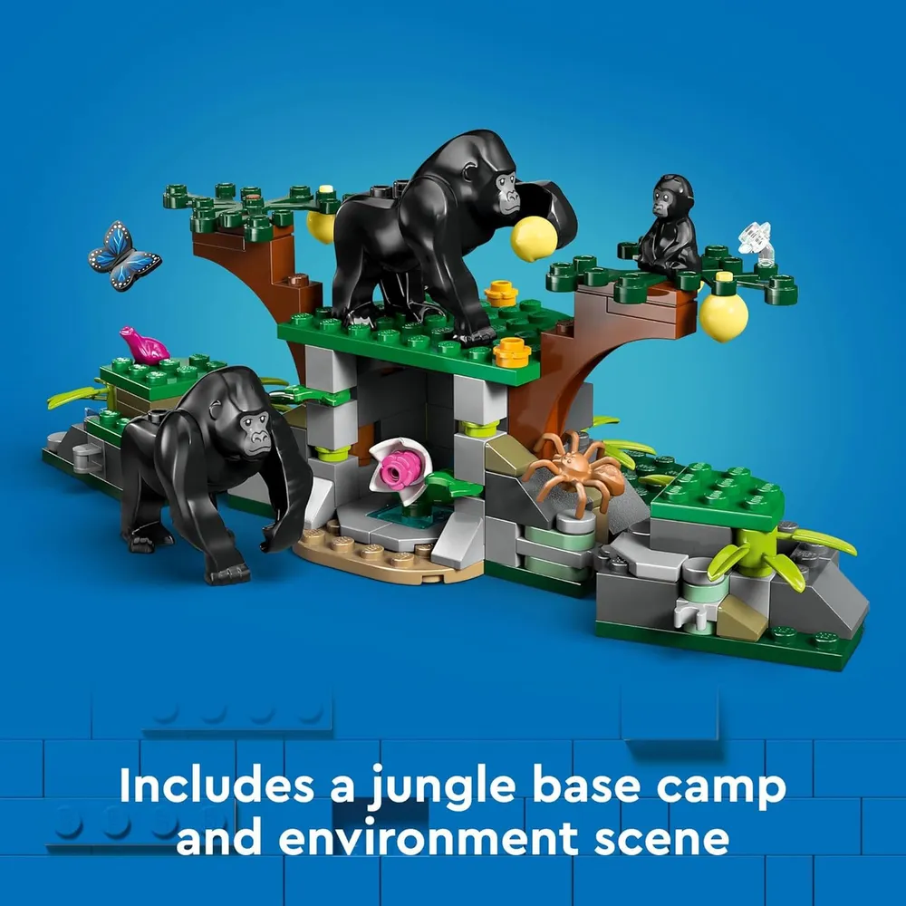 Helicóptero explorador de la jungla Lego City con 5 minifiguras y gorilas