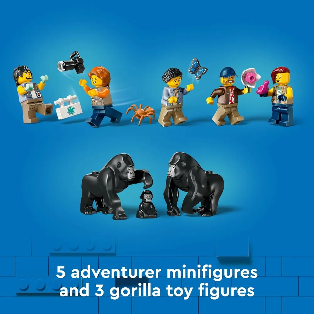 Helicóptero explorador de la jungla Lego City con 5 minifiguras y gorilas