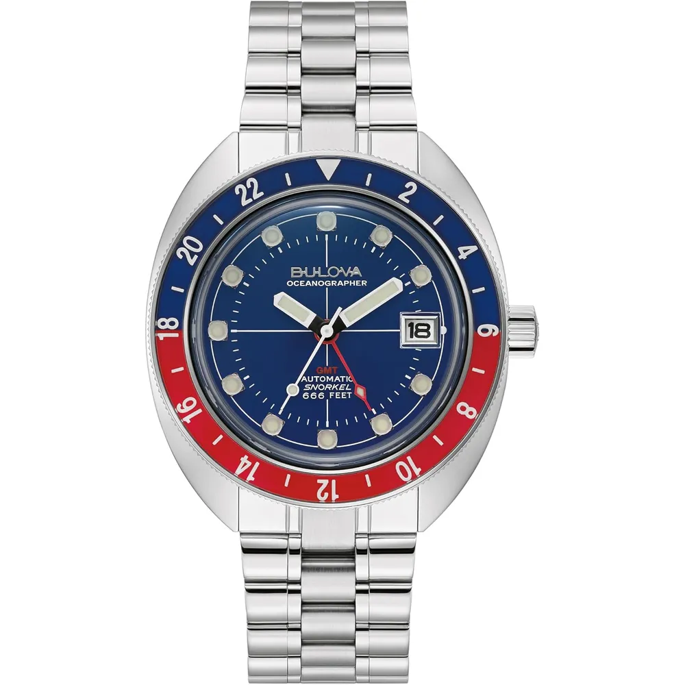 Bulova reloj Oceanographer Snorkel GMT hombre acero bisel giratorio | Plata