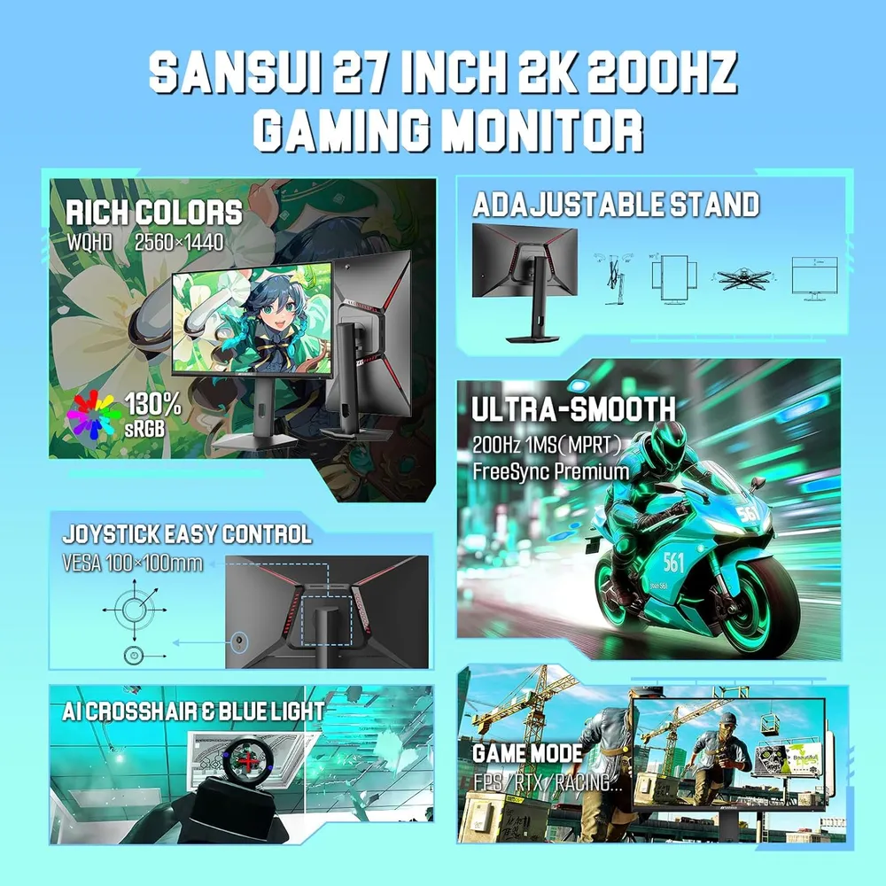Sansui 27" WQHD 200 Hz 1 ms IPS FreeSync HDR DCI-P3 VESA