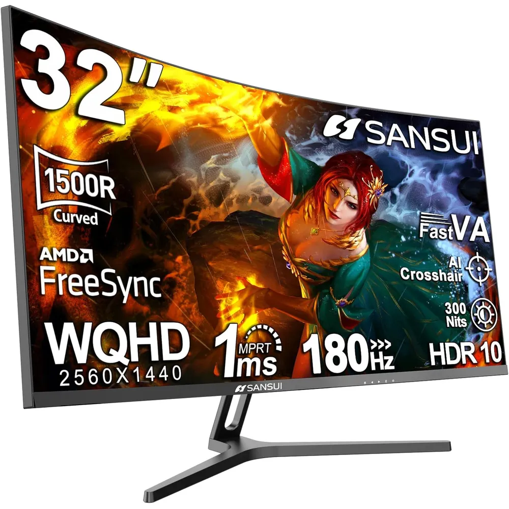 Sansui 32" WQHD 180 Hz Curvo 1500R 1 ms VA FreeSync HDR VESA