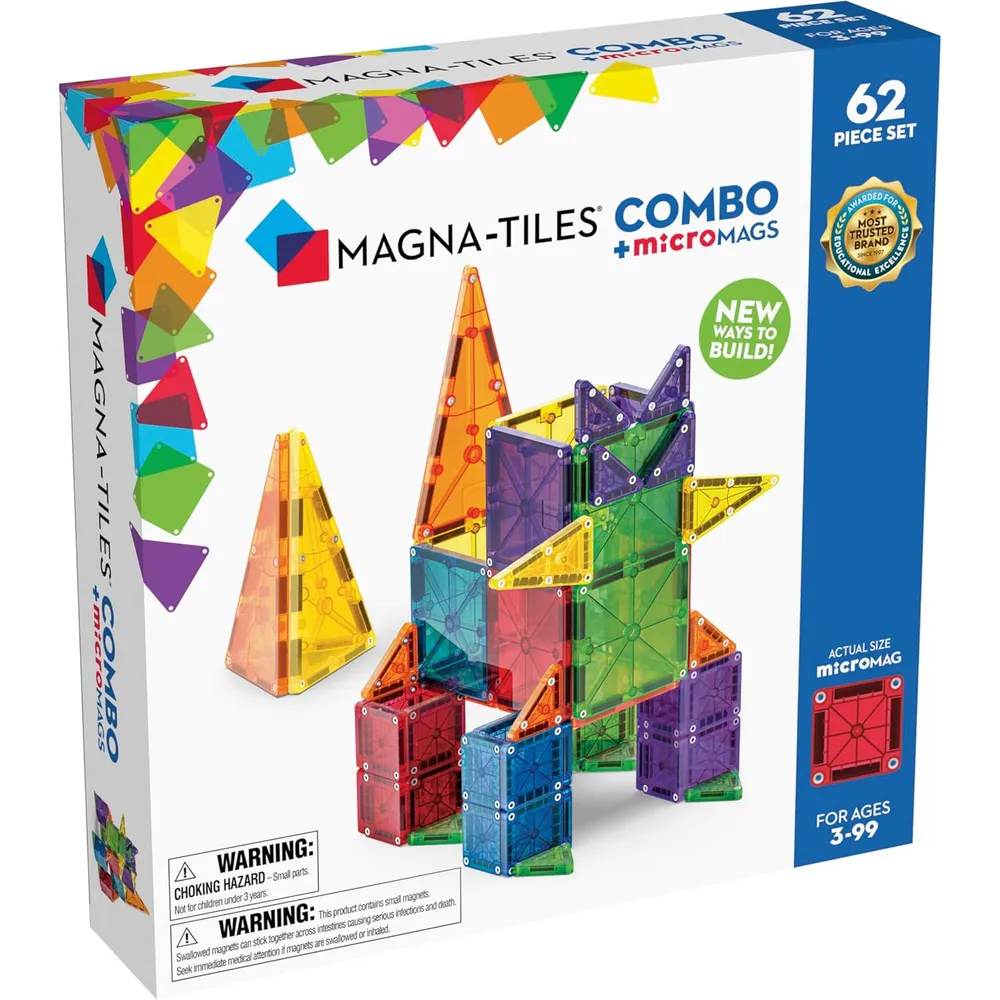 MAGNA-TILES - Combo 62-piezas set de construcción magnético