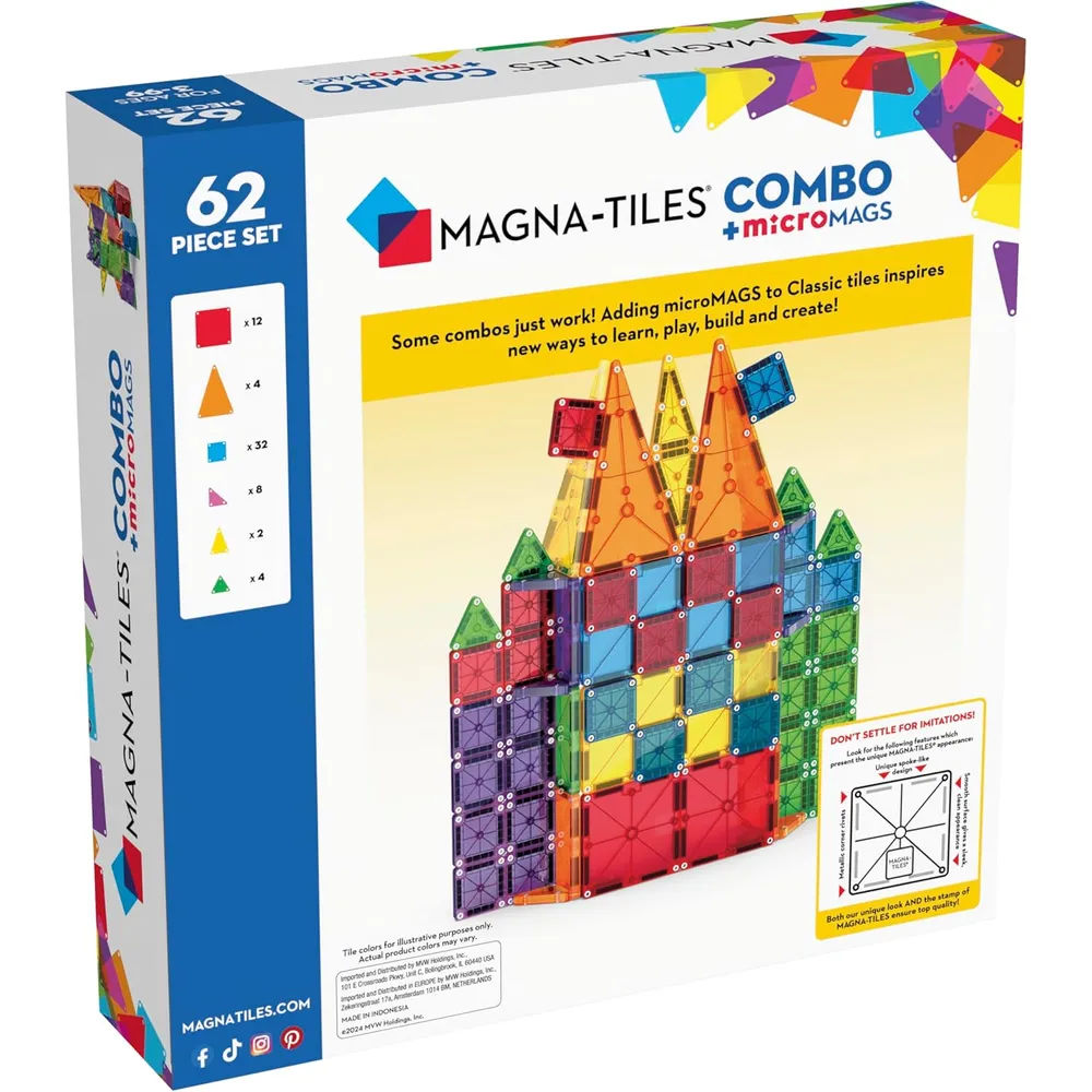 MAGNA-TILES - Combo 62-piezas set de construcción magnético