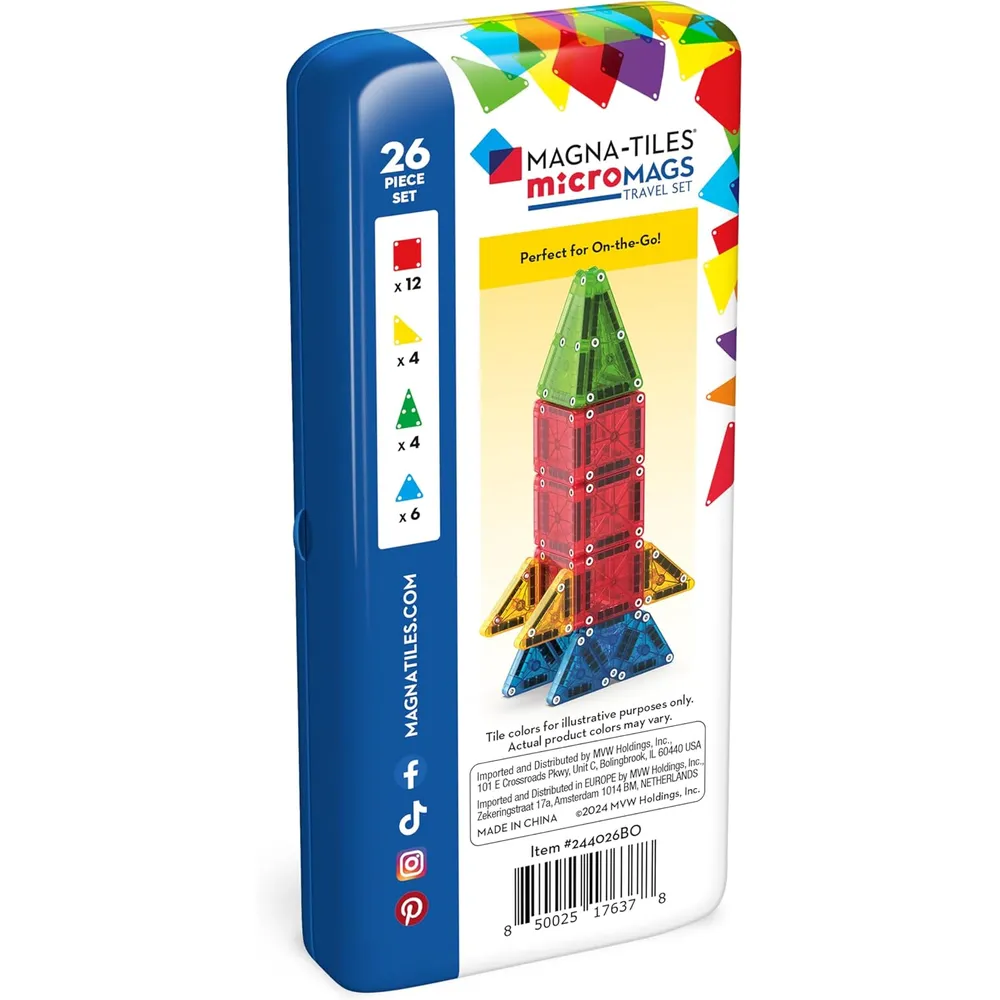 SET DE CONSTRUCCIÓN MAGNÉTICO MAGNA-TILES MICROMAGS 26 PIEZAS TRAVEL