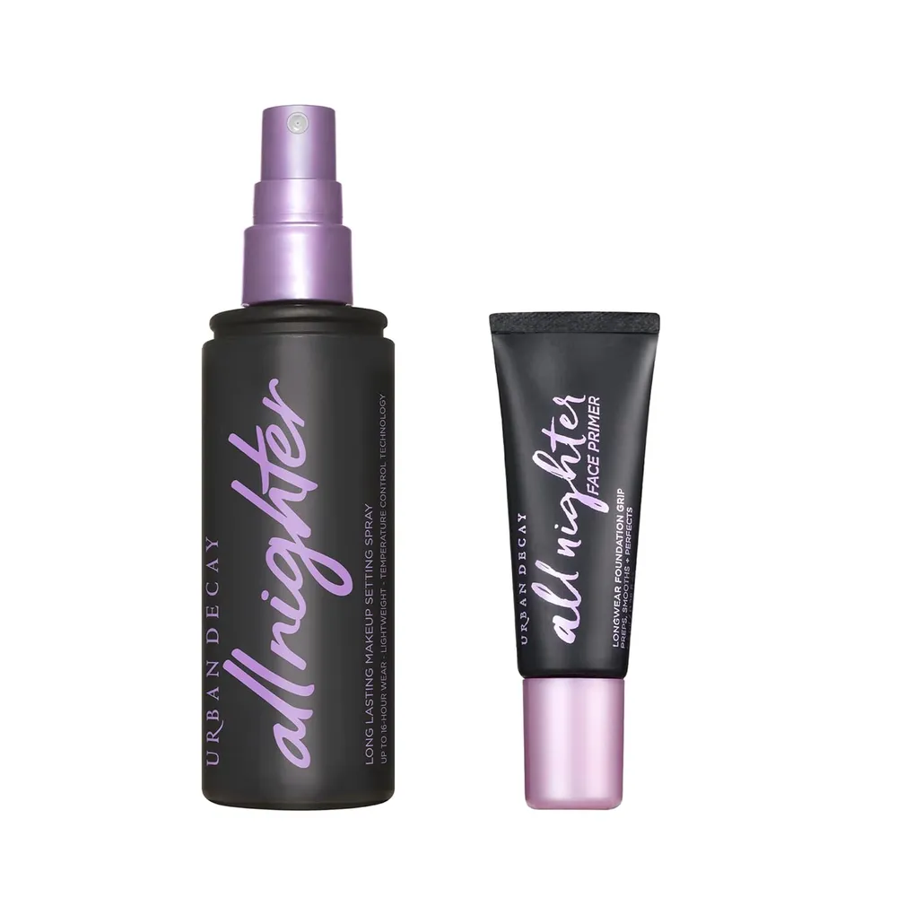 Urban Decay Dúo Spray Fijador 4oz + Primer Mini 0.28oz – Fijación Natural de Maquillaje