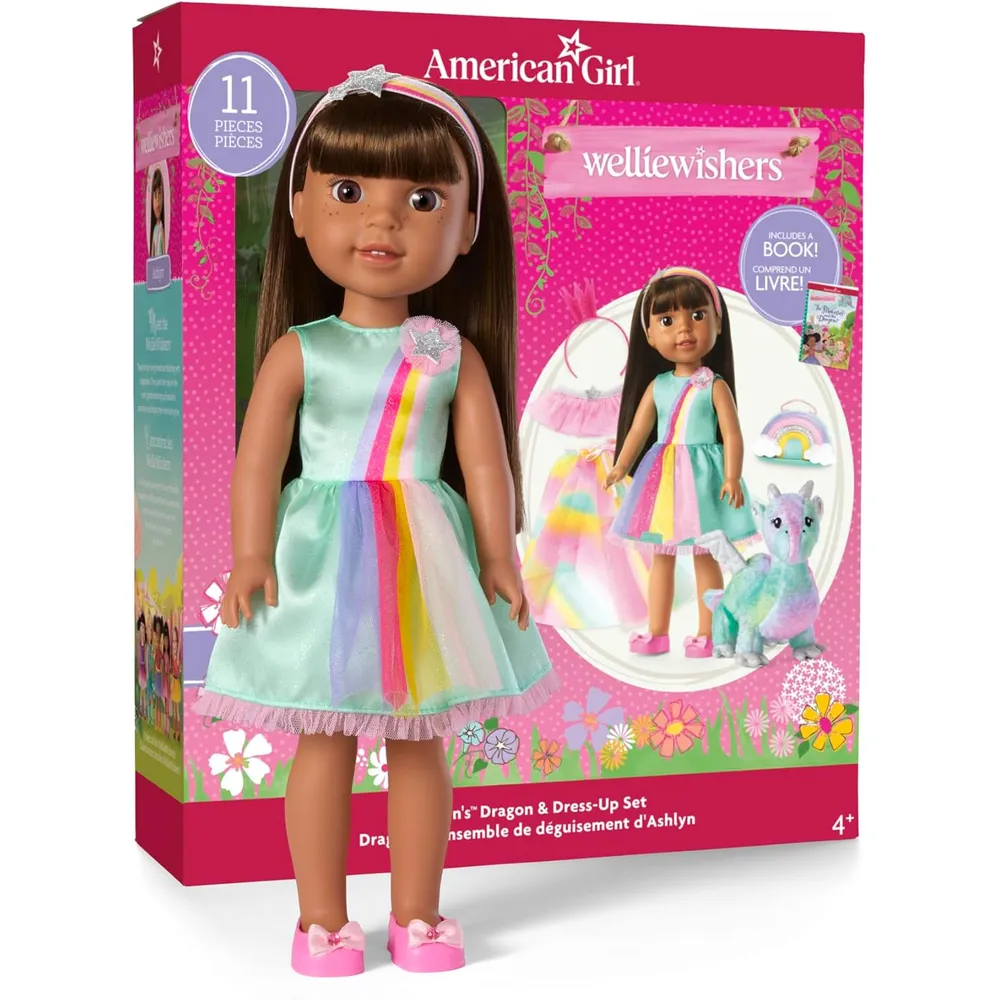 AMERICAN GIRL Welliewishers Ashlyn muñeca 14,5"/37 cm con dragona y accesorios