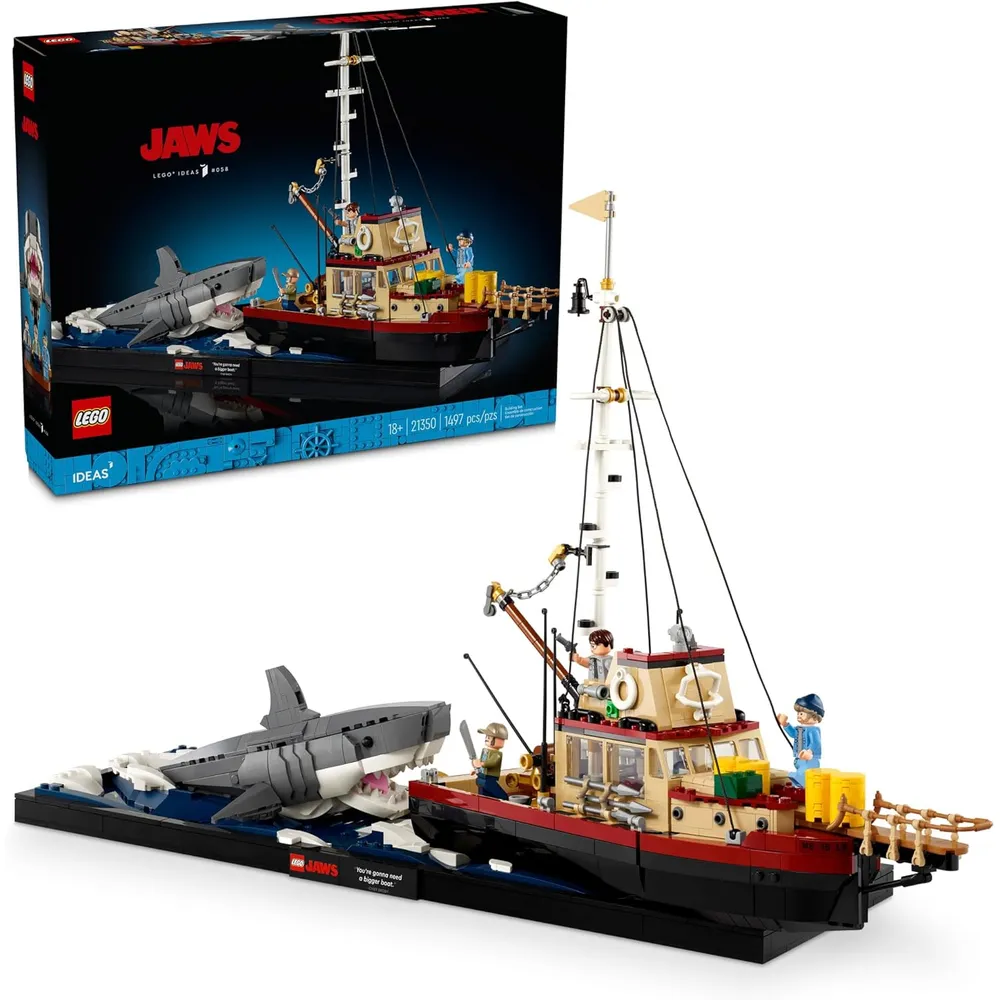 Lego Ideas Tiburón, diorama con barco Orca y minifiguras coleccionables