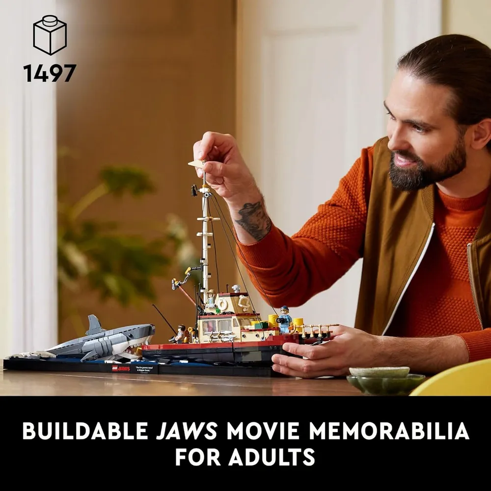 Lego Ideas Tiburón, diorama con barco Orca y minifiguras coleccionables