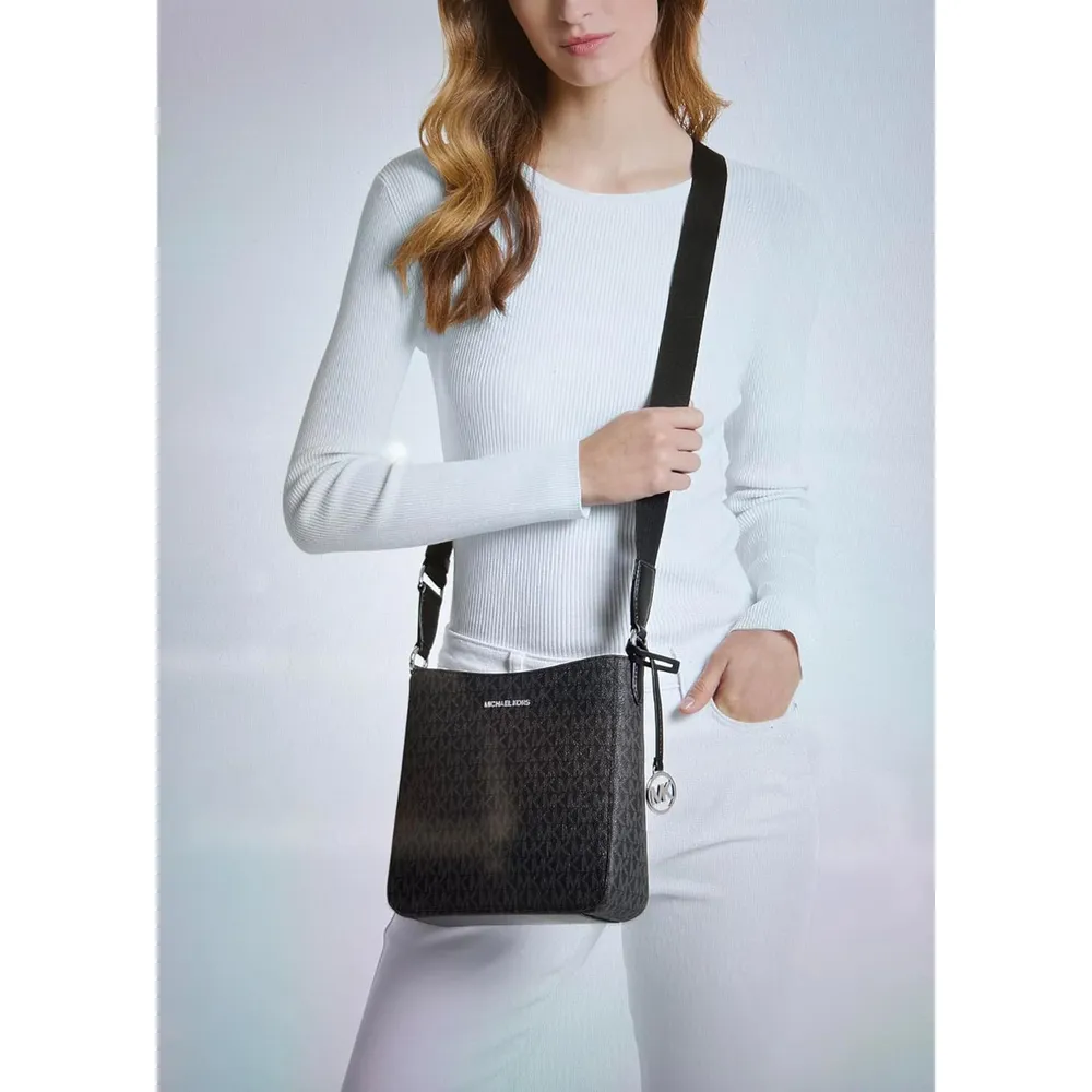 Michael Kors | Bolso Crossbody Pequeño de Cuero (Negro/Plateado)