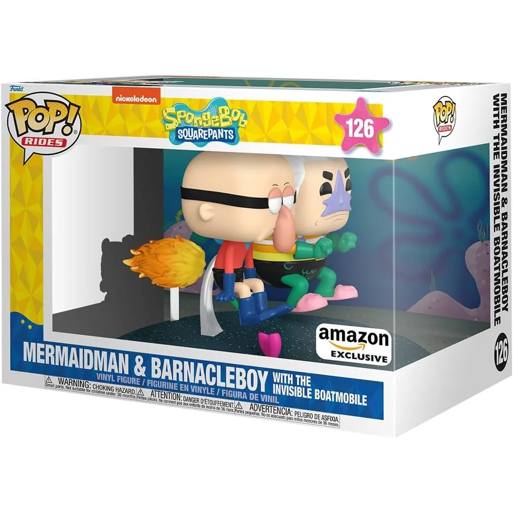 Funko Pop | Hombre Sirena y Chico Percebe con Coche Invisible de Bod Esponja