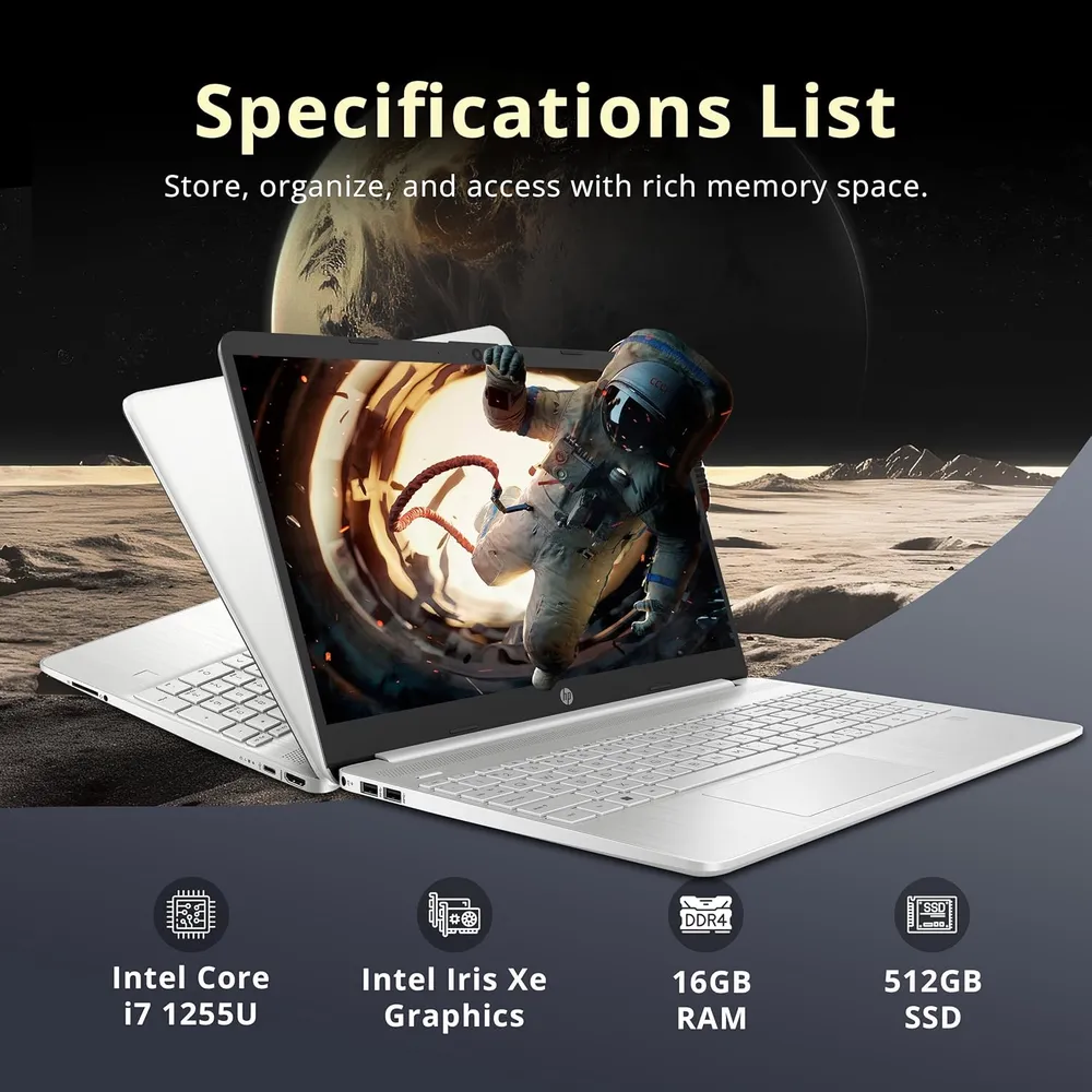 HP Laptop 15.6" FHD Touch i7-1255U 16GB RAM 512GB SSD | Plata - Teclado Inglés