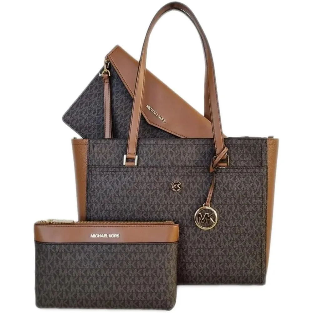 Michael Kors | Set Maisie 3in1 Tote + Crossbody + Wristlet MK Signature | Marrón