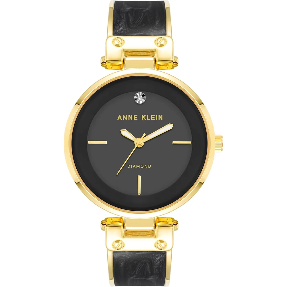 Anne Klein AK/2512LPGB reloj para mujer con diamante auténtico | 34 mm - Negro/Oro
