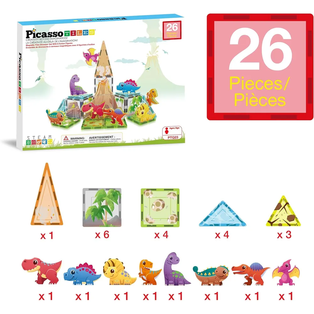 BLOQUES MAGNÉTICOS DINOSAURIOS PTQ23 CON FIGURAS PICASSOTILES