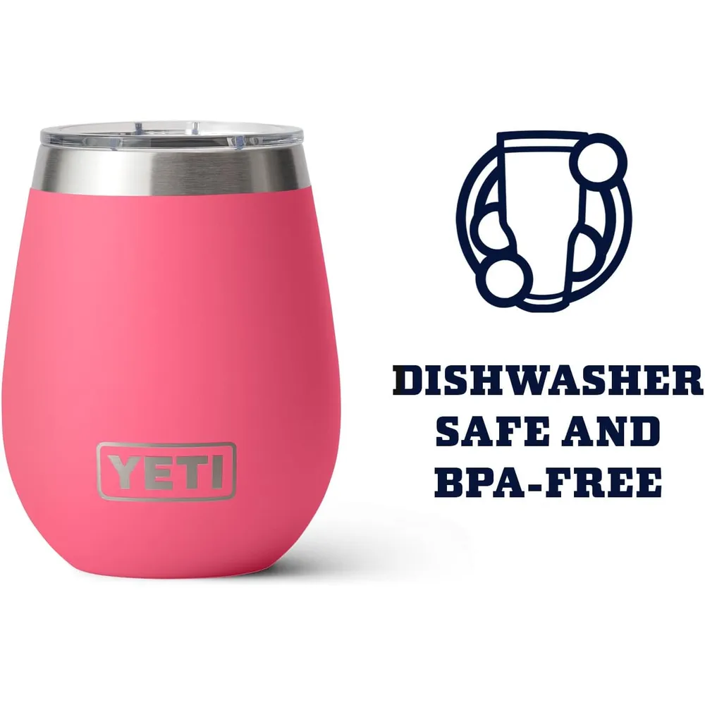 YETI Rambler Vaso de vino de 10 oz de acero inoxidable con tapa MagSlider color rosa