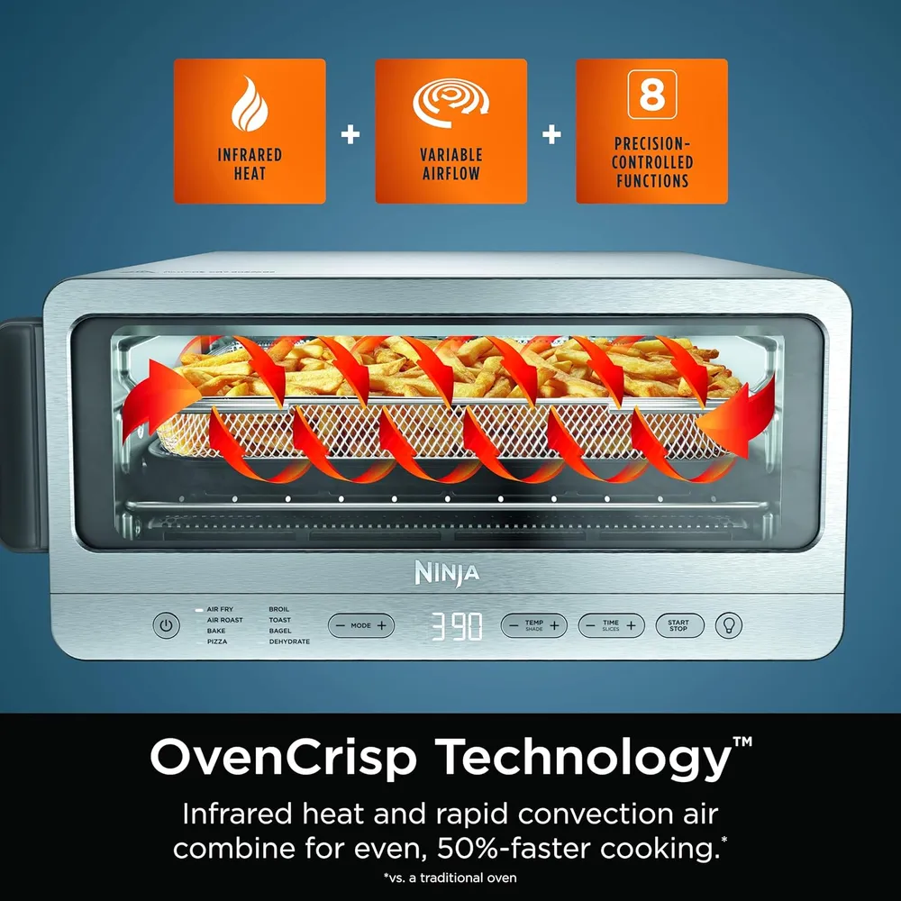 NINJA FOODI SP151, HORNO TOSTADOR Y FREIDORA DE AIRE 8 EN 1, 1800 W | ACERO