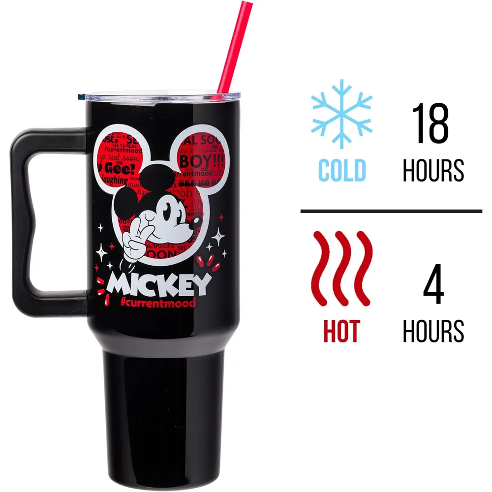 Disney | Vaso de acero inóxidable con asa y pajita de 40 OZ | Mickey Black
