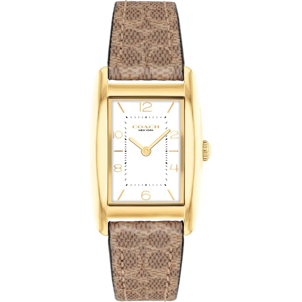 COACH Reloj Reese de cuarzo 2H con correa de cuero Resistente al agua 3 ATM-30 Metros | Oro - Marron