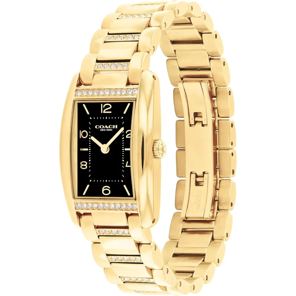 COACH Reloj Reese de cuarzo 2H con pulsera de eslabones de cristal Resistente al agua 3 ATM-30 Metros | Oro