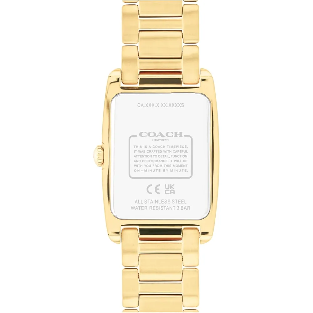 COACH Reloj Reese de cuarzo 2H con pulsera de eslabones de cristal Resistente al agua 3 ATM-30 Metros | Oro