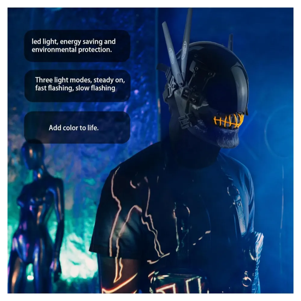 Máscara Cyberpunk Gótica con luz LED Amarillo