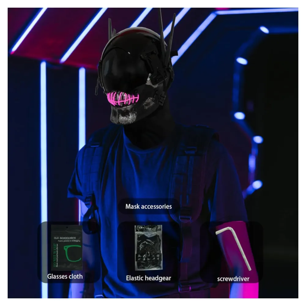 Máscara Cyberpunk Gótica con luz LED Morado