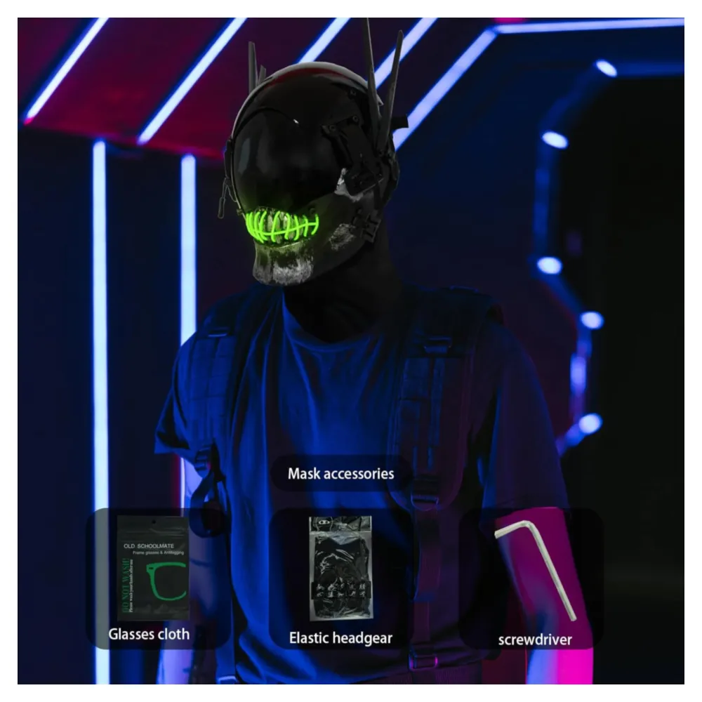 Máscara Cyberpunk Gótica con luz LED Verde