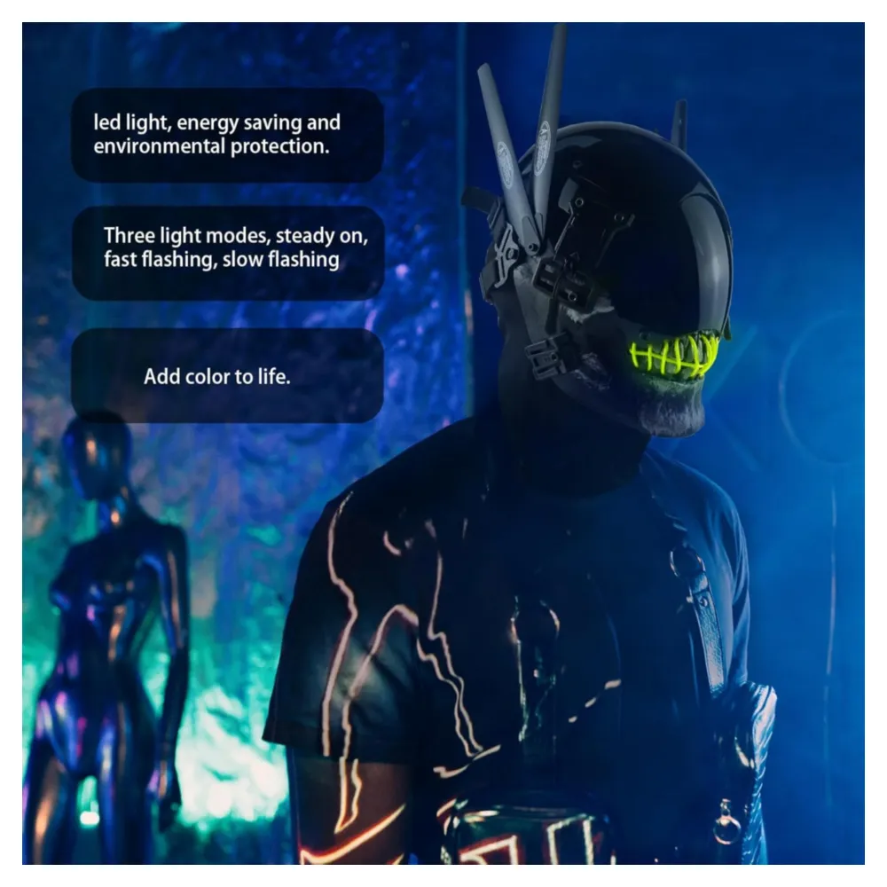 Máscara Cyberpunk Gótica con luz LED Verde