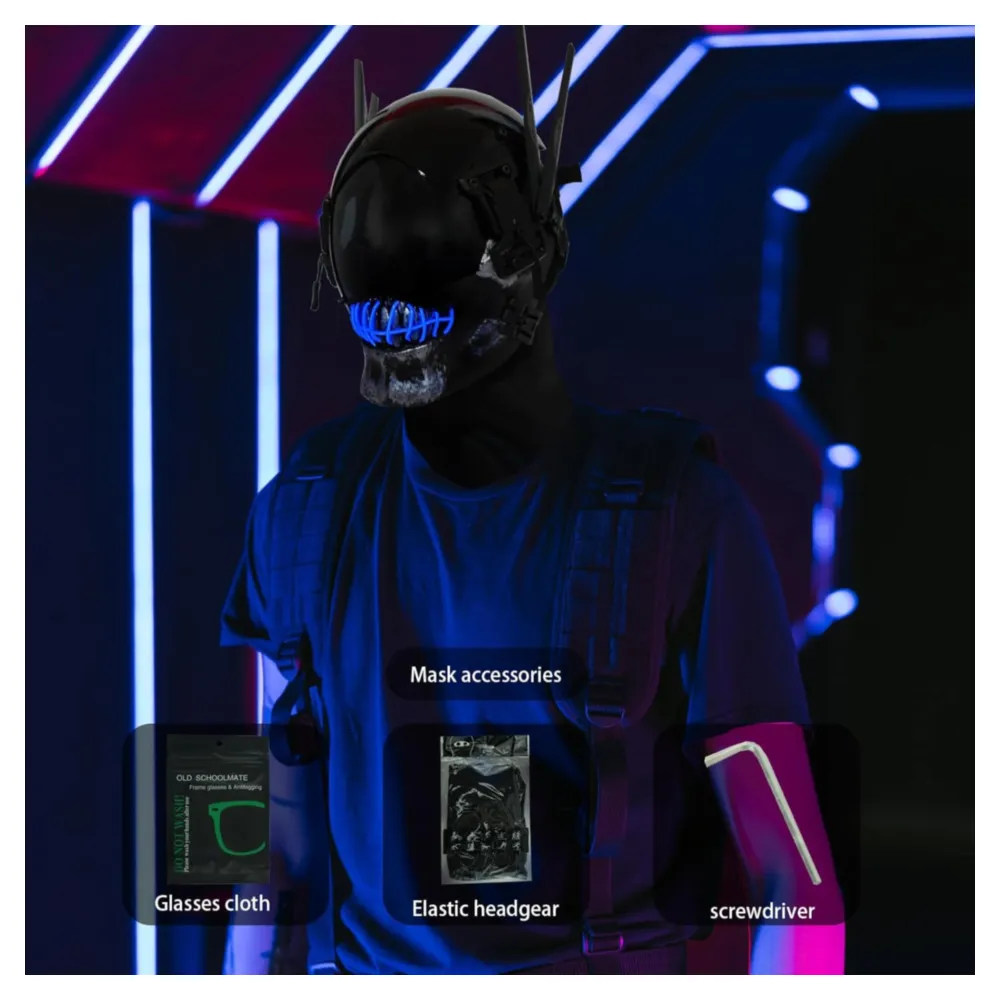 Máscara Cyberpunk Gótica con luz LED Azul