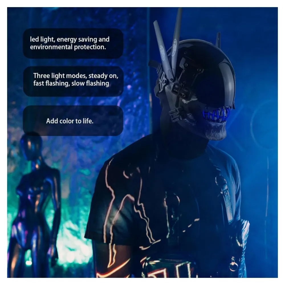 Máscara Cyberpunk Gótica con luz LED Azul