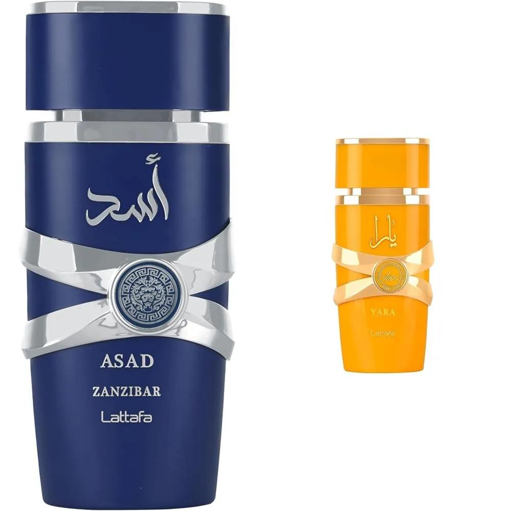 SET DE PERFUME LATTAFA 2 PZS EDP (ASAD ZANZIBAR + YARA TOUS) 3.4 OZ / 100 ML C/U