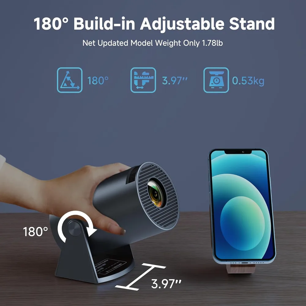 PROYECTOR MINI AUBOR CON WIFI Y BLUETOOTH, 1080P FULL HD COMPATIBLE CON 4K, 10000 LÚMENES, PANTALLA DE 130"