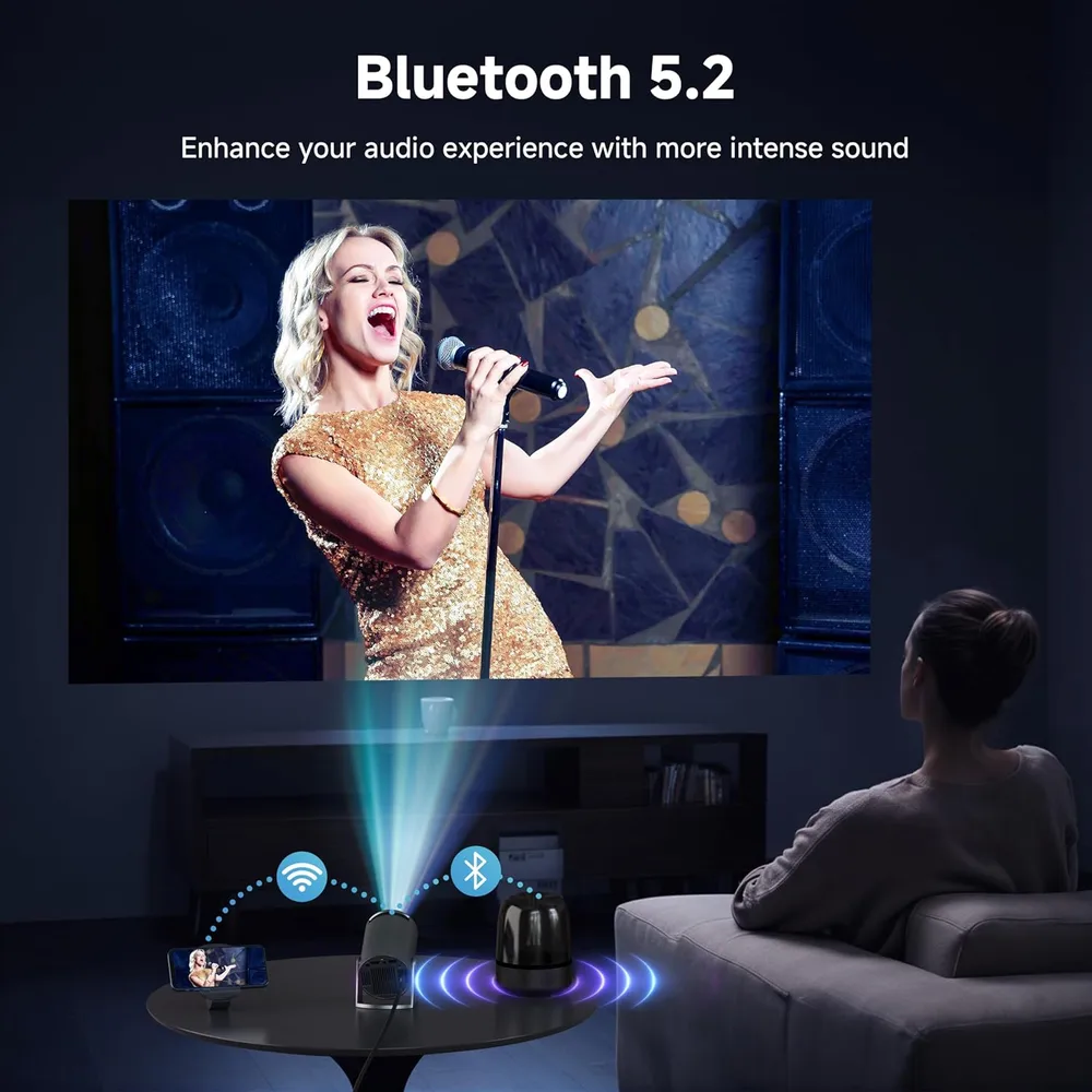 PROYECTOR MINI AUBOR CON WIFI Y BLUETOOTH, 1080P FULL HD COMPATIBLE CON 4K, 10000 LÚMENES, PANTALLA DE 130"